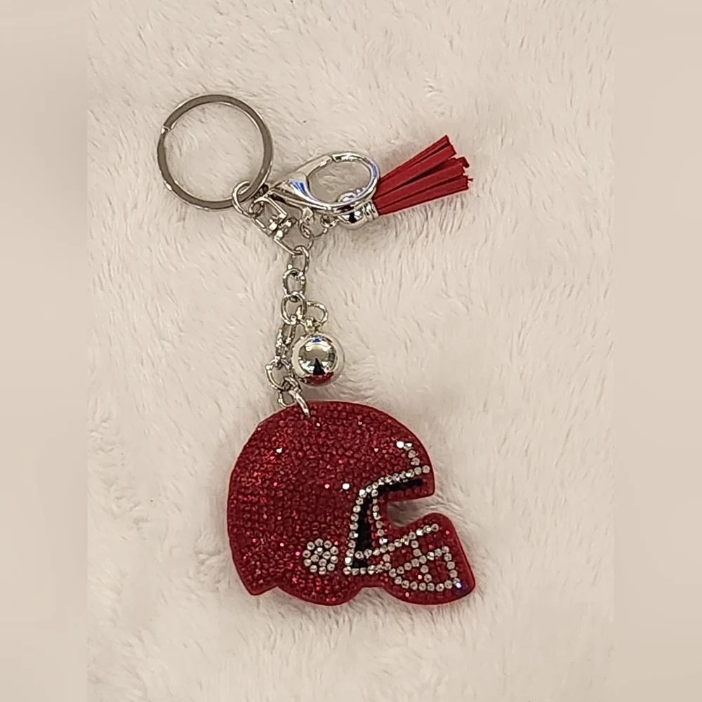 Red Rhinestone Football Helmet Keychain Bag Charm